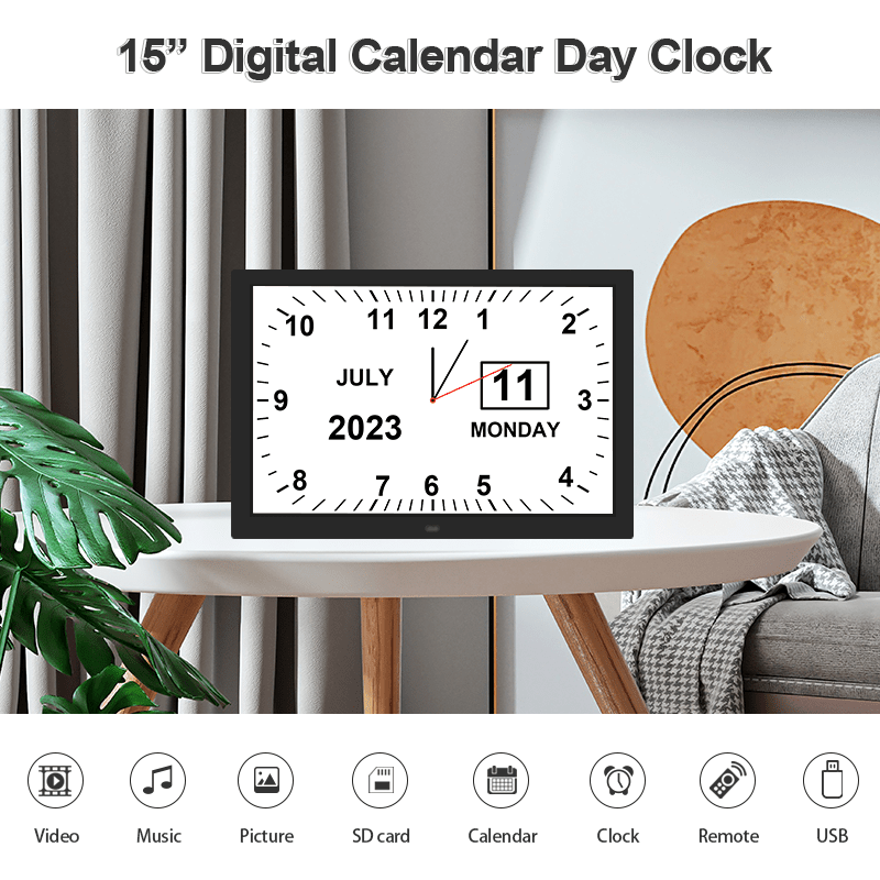 Extra-large Digital Clock with Day, Date, Alarms, Selectable Analogue/Digital Displays (15 inch) - dev-weathershop