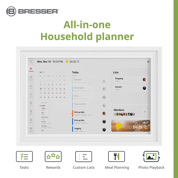 Bresser 16411 MeteoPix Touch 10.1 Digital Family Calendar with Photo Frame - Weather Shop