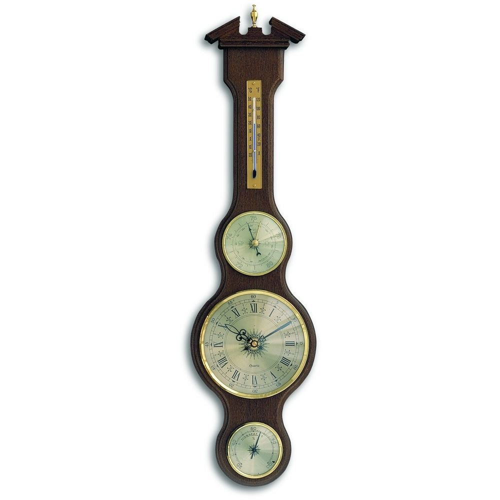Walnut Banjo Barometer With Clock 60cm - dev-weathershop