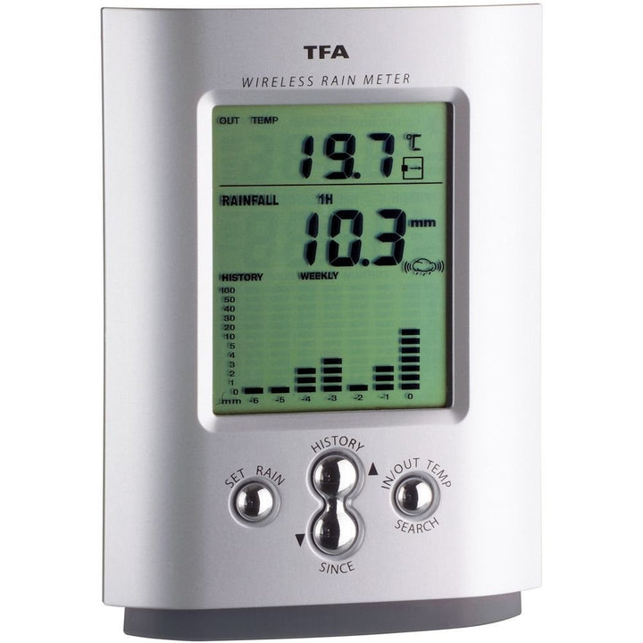 TFA Monsun 47.3003 Wireless Rain Gauge with Outdoor Temperature, plus Alerts for Rain &amp; Temperature - dev-weathershop