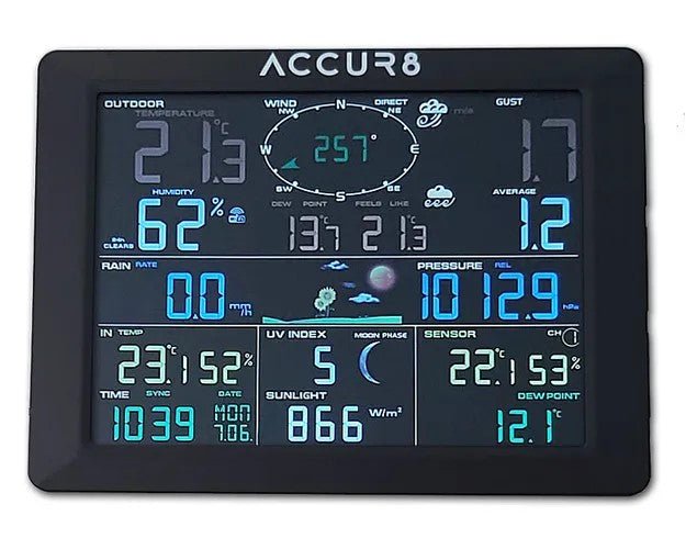 Two Screen Bundle - ACCUR8 DWS 7100 7-in-1 Complete Solar-Powered WiFi Weather Station with Light Intensity, UV Monitoring &amp; Weather Alerts - dev-weathershop