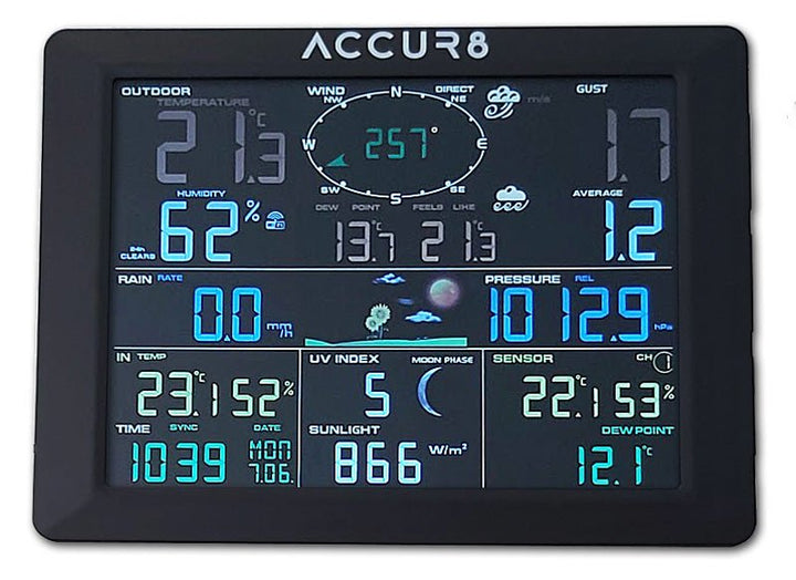 ACCUR8 DWS7100 7-in-1 Complete Solar-Powered WiFi Weather Station with Light Intensity, UV Monitoring &amp; Weather Alerts - dev-weathershop