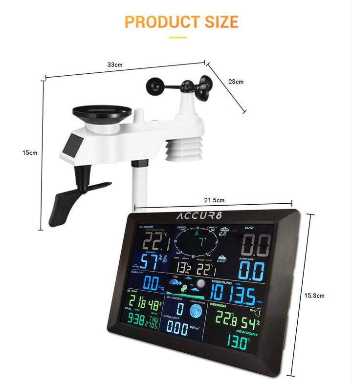 ACCUR8 DWS7100 7-in-1 Complete Solar-Powered WiFi Weather Station with Light Intensity, UV Monitoring &amp; Weather Alerts - dev-weathershop