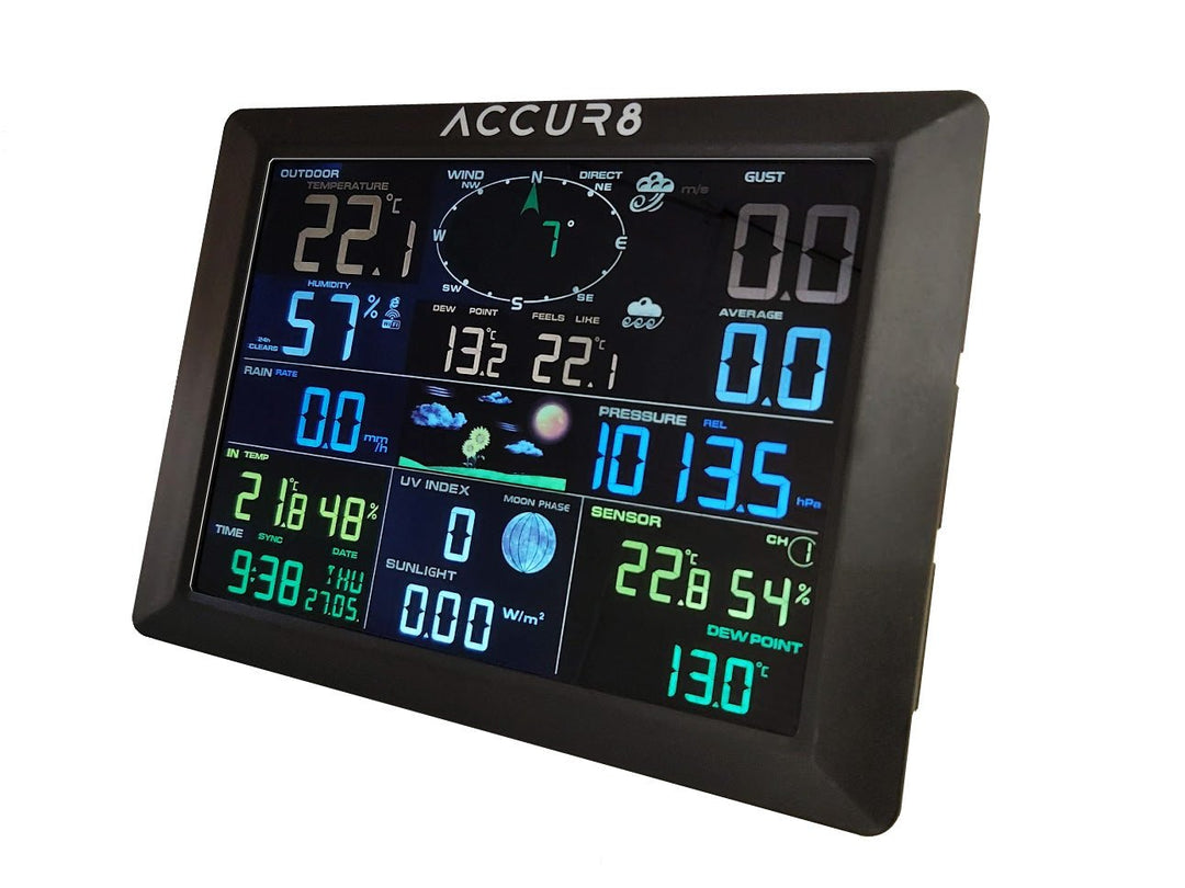 ACCUR8 DWS7100 7-in-1 Complete Solar-Powered WiFi Weather Station with Light Intensity, UV Monitoring &amp; Weather Alerts - dev-weathershop