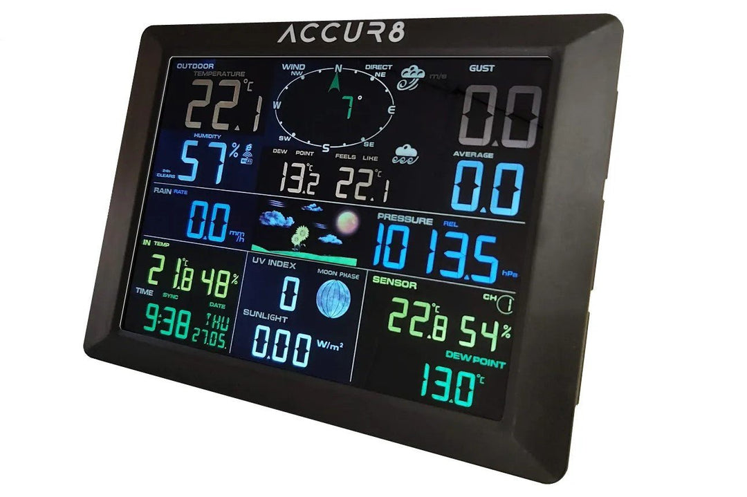 Two Screen Bundle - ACCUR8 DWS 7100 7-in-1 Complete Solar-Powered WiFi Weather Station with Light Intensity, UV Monitoring &amp; Weather Alerts - dev-weathershop