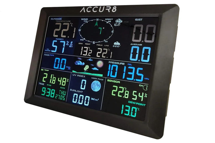 Two Screen Bundle - ACCUR8 DWS 7100 7-in-1 Complete Solar-Powered WiFi Weather Station with Light Intensity, UV Monitoring &amp; Weather Alerts - dev-weathershop