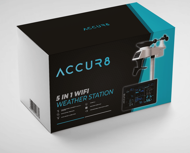 ACCUR8 DWS5100 5-in-1 Solar-Powered WiFi Weather Station with Weather Alerts - View Your Live Weather Data on Your Mobile Phone - dev-weathershop