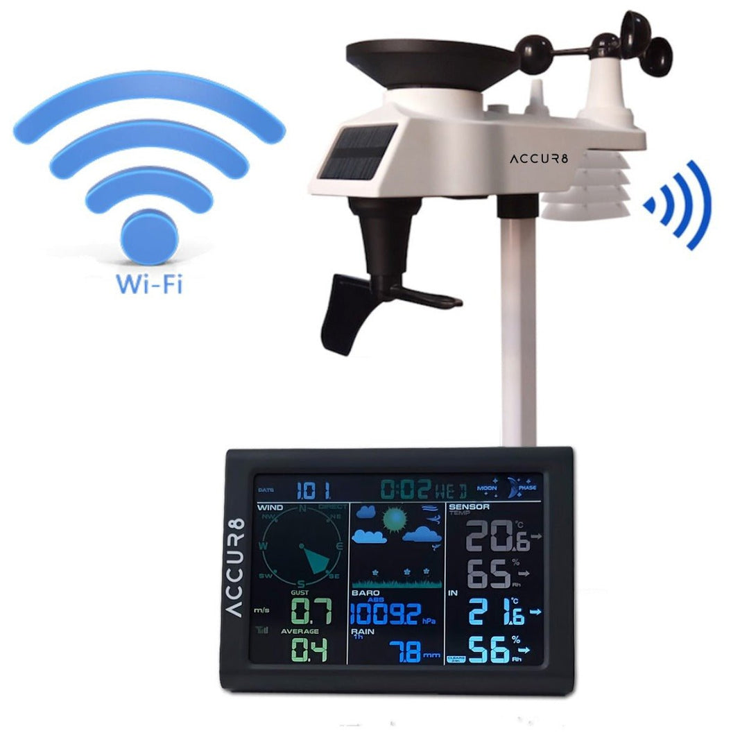 ACCUR8 DWS5100 5-in-1 Solar-Powered WiFi Weather Station with Weather Alerts - View Your Live Weather Data on Your Mobile Phone - dev-weathershop