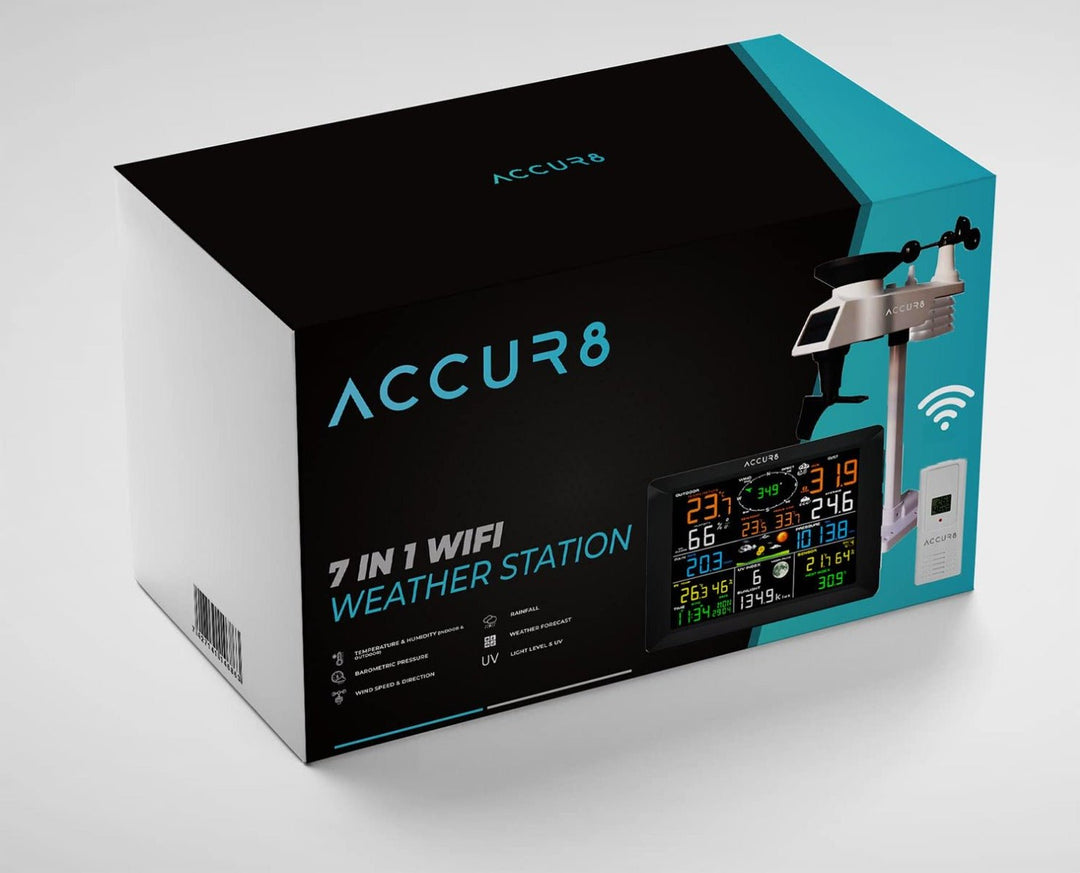 ACCUR8 DWS7100 7-in-1 Complete Solar-Powered WiFi Weather Station with Light Intensity, UV Monitoring &amp; Weather Alerts - dev-weathershop