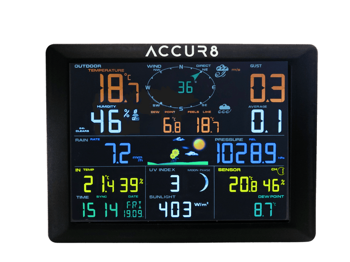ACCUR8 DWS7100 7-in-1 Complete Solar-Powered WiFi Weather Station with Light Intensity, UV Monitoring &amp; Weather Alerts - dev-weathershop