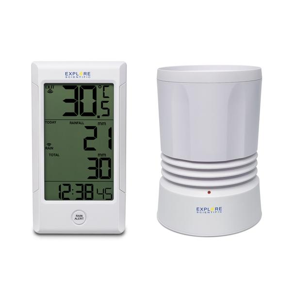 DISCONTINUED: Explore Scientific RGT1001 Wireless Rain Gauge with Outdoor Temperature &amp; Rain Alert - dev-weathershop