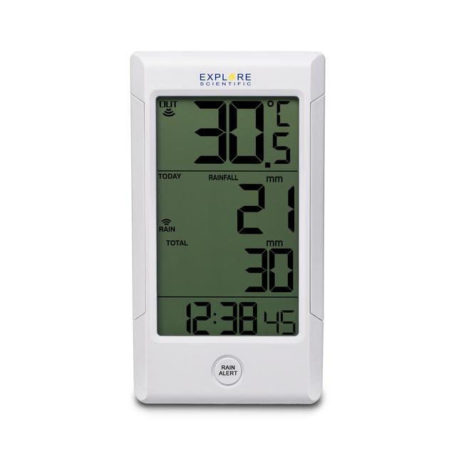 DISCONTINUED: Explore Scientific RGT1001 Wireless Rain Gauge with Outdoor Temperature &amp; Rain Alert - dev-weathershop