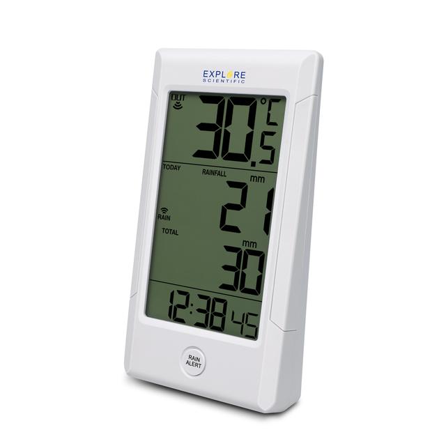 DISCONTINUED: Explore Scientific RGT1001 Wireless Rain Gauge with Outdoor Temperature &amp; Rain Alert - dev-weathershop