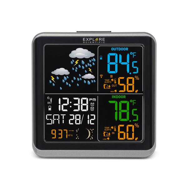 Explore Scientific WSH4008 Weather Forecast Station &amp; Barometer with High/Low Temperature Alerts - dev-weathershop