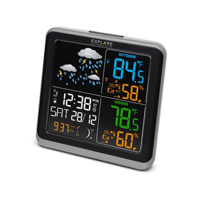 Explore Scientific WSH4008 Weather Forecast Station &amp; Barometer with High/Low Temperature Alerts - dev-weathershop