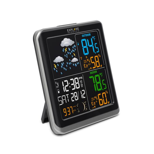 Explore Scientific WSH4008 Weather Forecast Station &amp; Barometer with High/Low Temperature Alerts - dev-weathershop