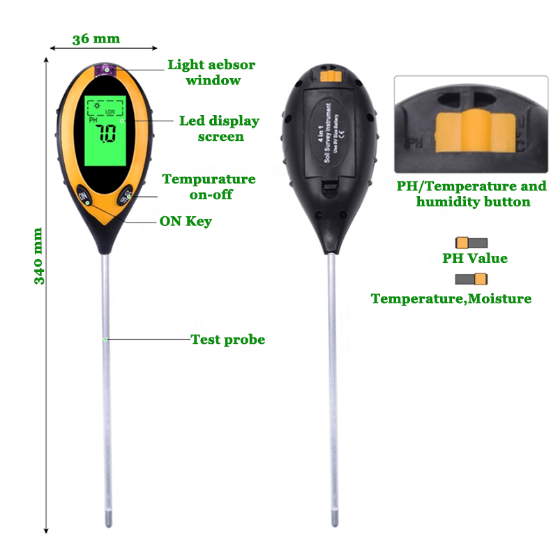 4 in 1 Soil PH Tester Plant Humidity Light Measuring Instrument - Weather Shop