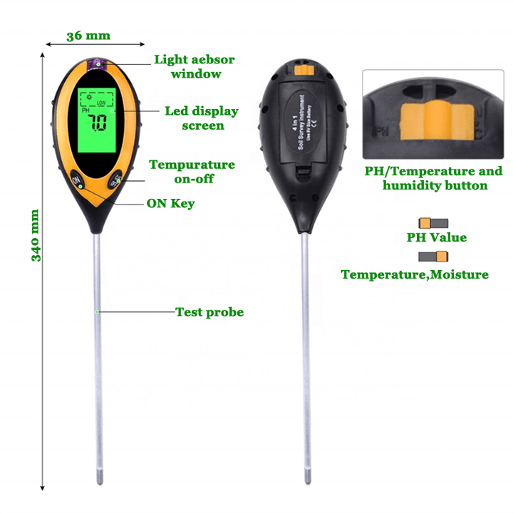 4 in 1 Soil PH Tester Plant Humidity Light Measuring Instrument - Weather Shop