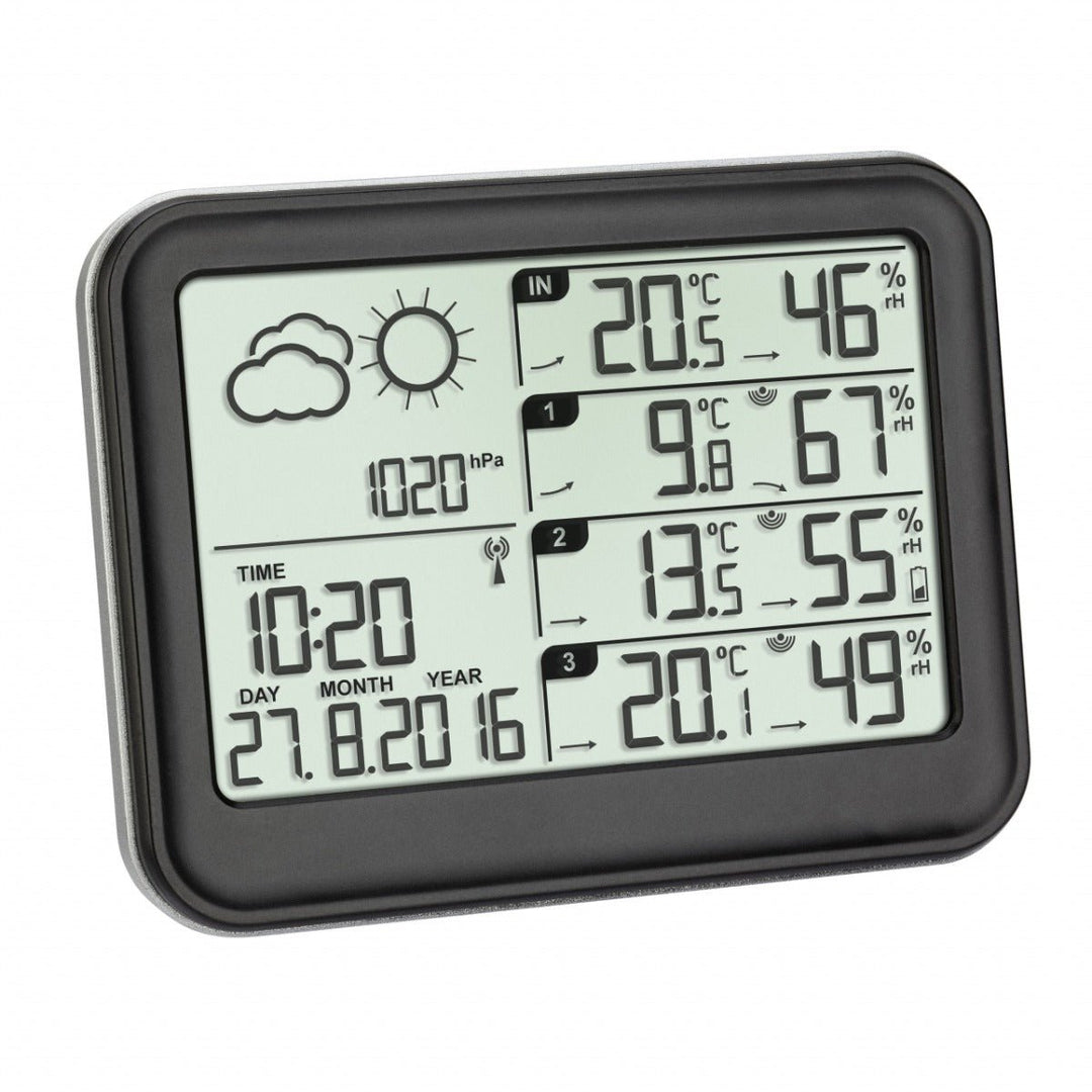 TFA View 35.1142.01 Wireless Weather Forecaster, Incl. 3 Wireless Temperature &amp; Humidity Sensors - dev-weathershop